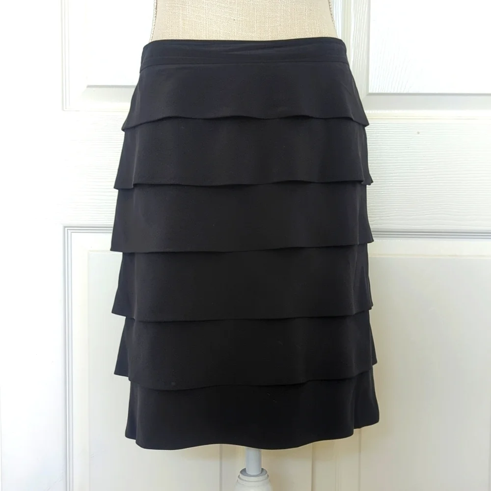 Tory Burch Florence Silk Tiered Black Mini Skirt